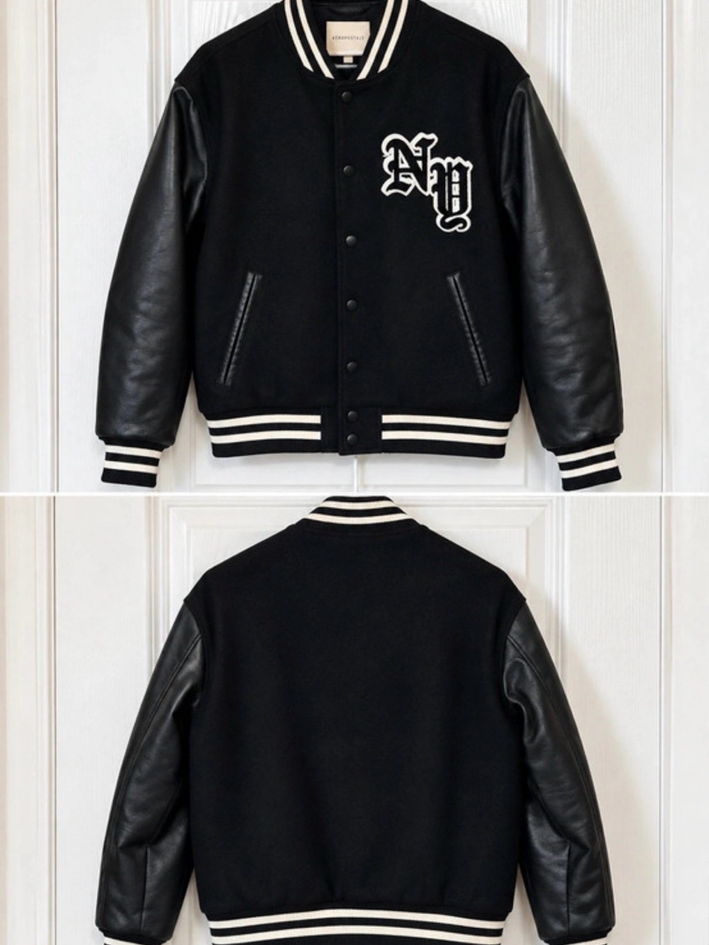 Aeropostale Black & White Varsity Bomber Jacket with NY Patch